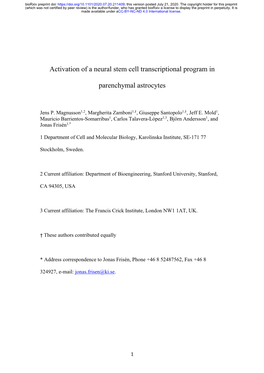 Activation of a Neural Stem Cell Transcriptional Program In