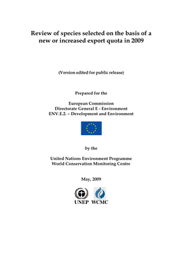 Review of Species Selected on the Basis of a New Or Increased Export Quota in 2009