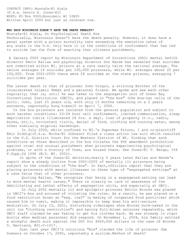 Mustafa-El Ajala, on Psychological Death Row Technically, Wisconsin Doesn't Have the Death Penalty. However, It Does Have a Pena