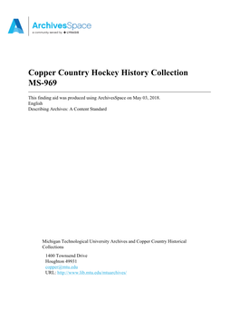 Copper Country Hockey History Collection MS-969
