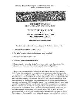 The Pendulum Clock Or the Motion of Pendulums Adapted to Clocks