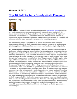 Top 10 Policies for a Steady-State Economy by Herman Daly