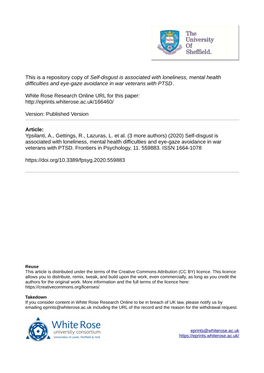Self-Disgust Is Associated with Loneliness, Mental Health Difficulties and Eye-Gaze Avoidance in War Veterans with PTSD