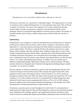 Histoplasmosis ‐ Annual Report 2017