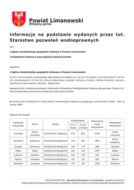 Informacje Na Podstawie Wydanych Przez Tut. Starostwo Pozwoleń Wodnoprawnych