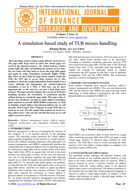 A Simulation Based Study of TLB Misses Handling Khaing Myint, Aye Aye Chaw University of Computer Studies, Mandalay, Myanmar