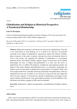 Globalization and Religion in Historical Perspective: a Paradoxical Relationship