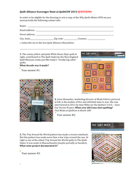 Quilt Alliance Scavenger Hunt at Quiltcon 2013 QUESTIONS Your
