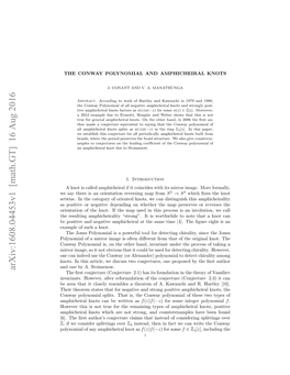 Arxiv:1608.04453V1 [Math.GT] 16 Aug 2016 the ﬁrst Conjecture (Conjecture 2.1) Has Its Foundation in the Theory of Vassiliev Invariants