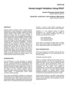 Honda Insight Validation Using PSAT