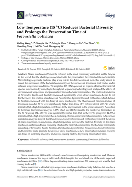 Reduces Bacterial Diversity and Prolongs the Preservation Time of Volvariella Volvacea