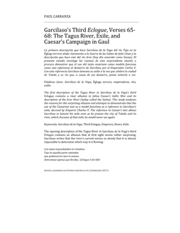 Garcilaso's Third Eclogue, Verses 65- 68: the Tagus River, Exile, And