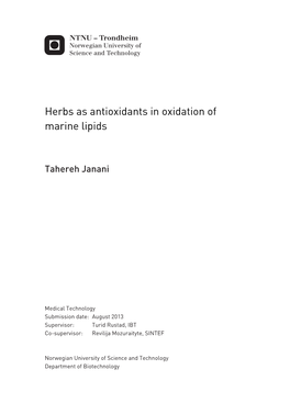 Herbs As Antioxidants in Oxidation of Marine Lipids