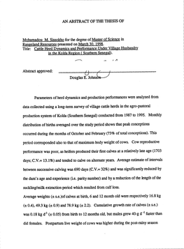 Cattle Herd Dynamics and Performance Under Village Husbandry in the Kolda Region ( Southern Senegal)