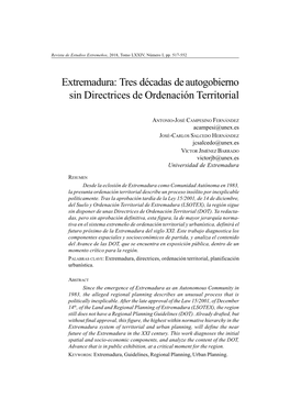 Extremadura: Tres Décadas De Autogobierno Sin Directrices De Ordenación Territorial