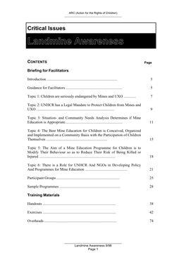 Landmine Awareness 9/98 Page 1 ARC (Action for the Rights of Children) ______