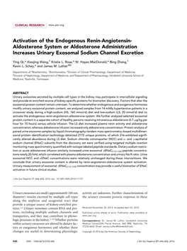 Activation of the Endogenous Renin-Angiotensin- Aldosterone System Or Aldosterone Administration Increases Urinary Exosomal Sodium Channel Excretion