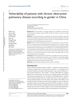 Vulnerability of Patients with Chronic Obstructive Pulmonary Disease According to Gender in China