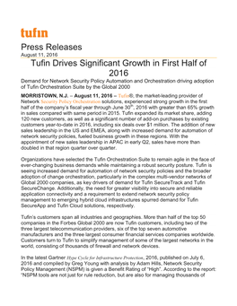 Press Releases Tufin Drives Significant Growth In