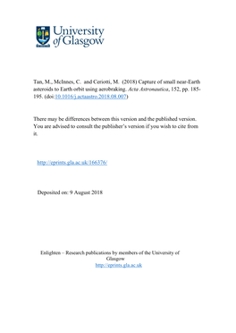 Capture of Small Near-Earth Asteroids to Earth Orbit Using Aerobraking