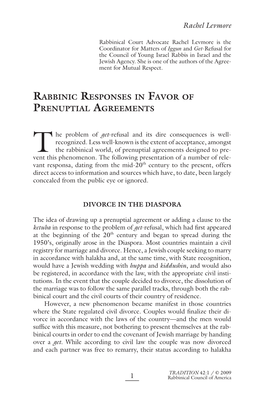 Rachel Levmore RABBINIC RESPONSES in FAVOR of PRENUPTIAL AGREEMENTS