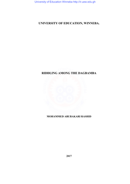 University of Education, Winneba. Riddling Among The
