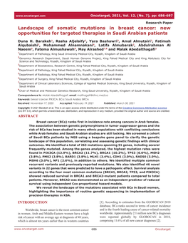 Landscape of Somatic Mutations in Breast Cancer: New Opportunities for Targeted Therapies in Saudi Arabian Patients