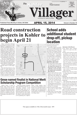 Road Construction Projects in Kohler to Begin April 21