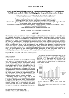 Study of Beef Availability Potential in Yogyakarta Special Province (DIY) Through Multi Criteria Analysis (MCA) Model by Spatial Geographic Information System