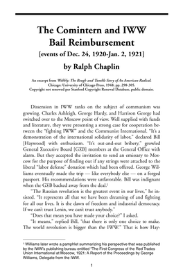 The Comintern and IWW Bail Reimbursement [Events of Dec