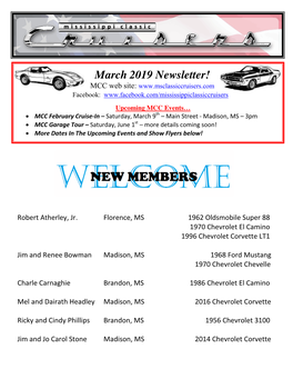 March 2019 Newsletter! MCC Web Site: Facebook