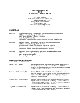 Curriculum Vitae for R. Marshall Stewart, Jr