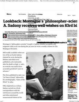 Joseph A. Sadony Receives Well Wishes on 83Rd Birthday | Mlive.Com