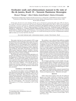 Freshwater Snails and Schistosomiasis Mansoni in the State of Rio De Janeiro, Brazil: VI – Noroeste Fluminense Mesoregion