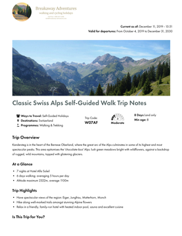 Classic Swiss Alps Self-Guided Walk Trip Notes