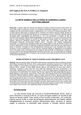 La Rete Sismica Della Piana Di Guidonia (Lazio): Dati Preliminari
