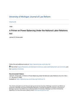 A Primer on Power Balancing Under the National Labor Relations Act