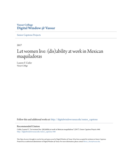 (Dis)Ability at Work in Mexican Maquiladoras Lauren F