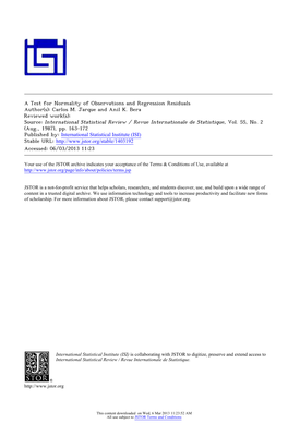 A Test for Normality of Observations and Regression Residuals Author(S): Carlos M