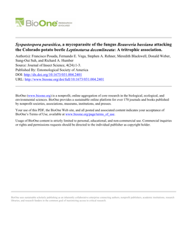 Syspastospora Parasitica, a Mycoparasite of the Fungus Beauveria Bassiana Attacking the Colorado Potato Beetle Leptinotarsa Decemlineata: a Tritrophic Association