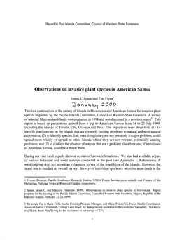 Report to Pac Islands Committee, Council of Western State Foresters National Park of American Samoa) Can and Should Be Conducted As Needed