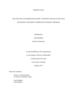 Dissertation the Creative Synthesis Inventory