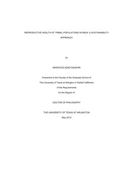 Reproductive Health of Tribal Populations in India: a Sustainability