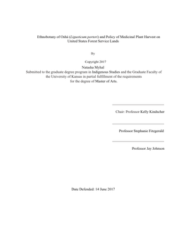 Ethnobotany of Oshá (Ligusticum Porteri) and Policy of Medicinal Plant Harvest on United States Forest Service Lands