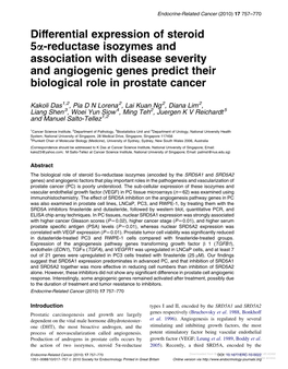 Differential Expression of Steroid 5A-Reductase Isozymes and Association with Disease Severity and Angiogenic Genes Predict Their Biological Role in Prostate Cancer
