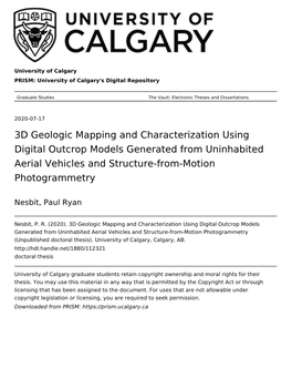 3D Geologic Mapping and Characterization Using Digital Outcrop Models Generated from Uninhabited Aerial Vehicles and Structure-From-Motion Photogrammetry