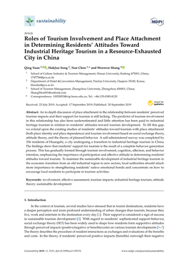 Roles of Tourism Involvement and Place Attachment in Determining Residents’ Attitudes Toward Industrial Heritage Tourism in a Resource-Exhausted City in China