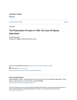 The Politicization of Labor in 1905: the Case of Odessa Salesclerks