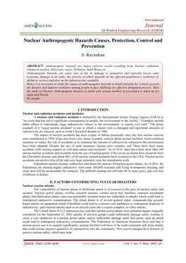 Nuclear Anthropogenic Hazards Causes, Protection, Control and Prevention