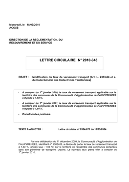 Lettre Circulaire N° 2010-048